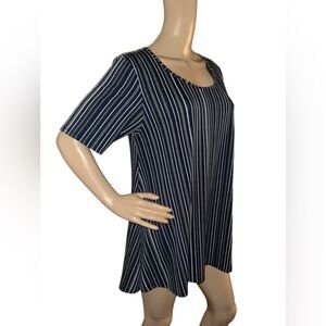 LuLaRoe Perfect T Navy and Grey Striped Swing Top Size M